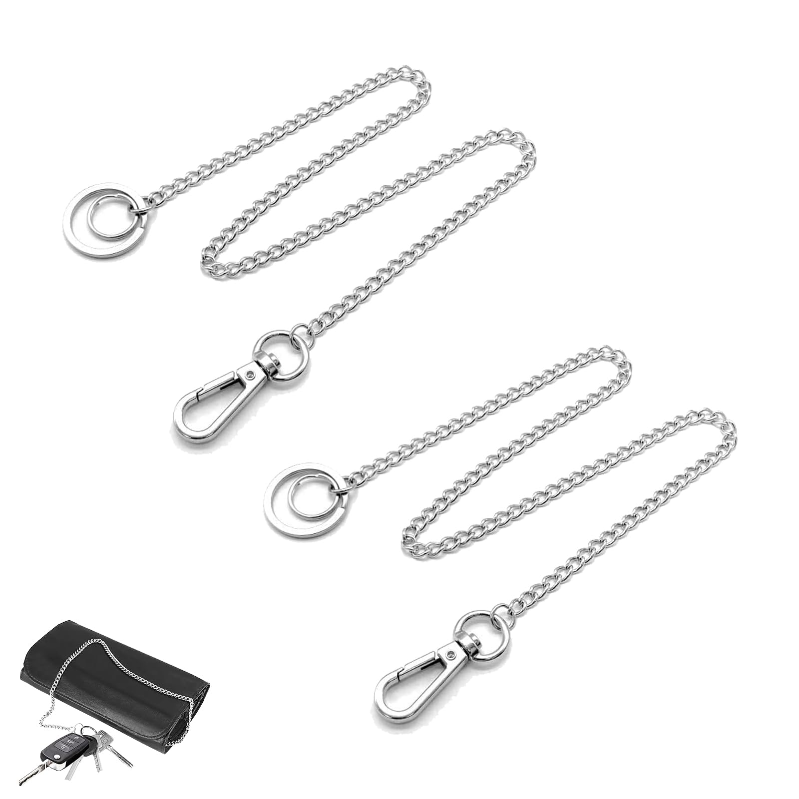 LeeQunQ 2 PCS Wallet Chain, Key Chains for Men, Keychain Stainless Steel Pocket Chains, for Keys, Wallet, Jeans Pants, Belt Loop, Women and Men(Silver)