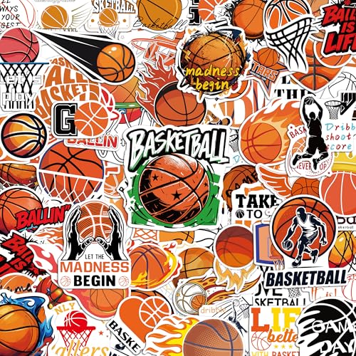 LINAYE 150 PCS Basketball Stickers Vinyl Waterproof Non-Repeating Adhesive Basketball Stickers Bulk for Water Bottle Party Favors Crafts & Gifts for Kids Boys Teens Adults