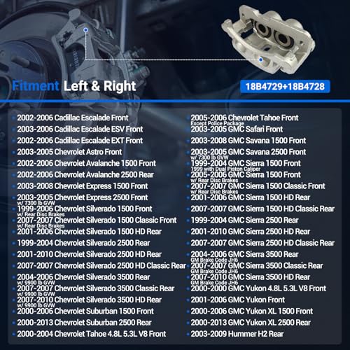 Image of Autoround 18B4728 18B4729 Brake Caliper Fits 1999-2013 Chevy | Fits GMC /Cadillac /Hummer /Tahoe /Yukon /Escalade /Silverado 1500 /Sierra 1500 /Express 1500; Left & Right Side