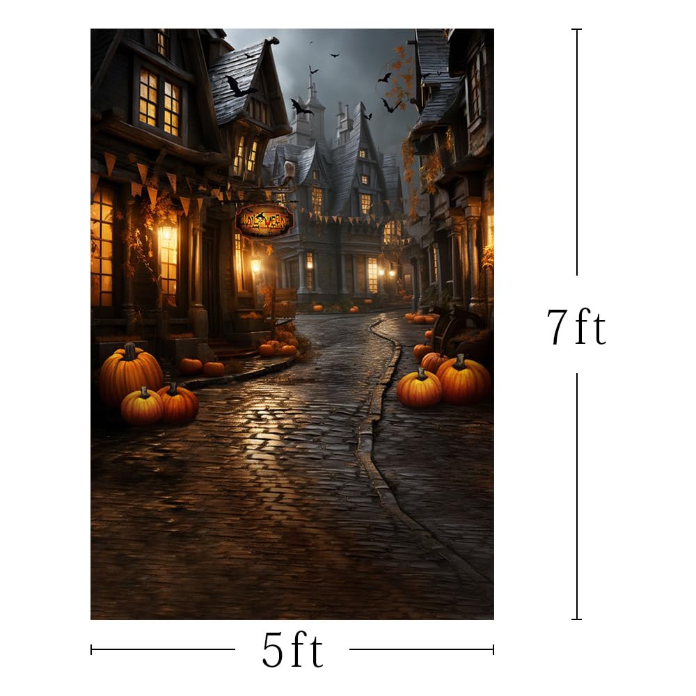 MEHOFOND 5x7ft Halloween Backdrop Pumpkin Night Bat street Castle Horror Night halloween decorations Children Party Decoration Banner Photography Backdrop Wall Studio photo Props - Image 3