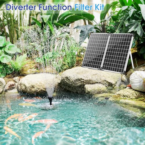 Image of Antfraer 55W Solar Pond Pump with Filter Kit - Foldable Monocrystalline Solar Panel, Pond Filter for Outdoor Ponds, Koi Ponds, Waterfalls & DIY Water Features (17FT+10FT Power Cord)