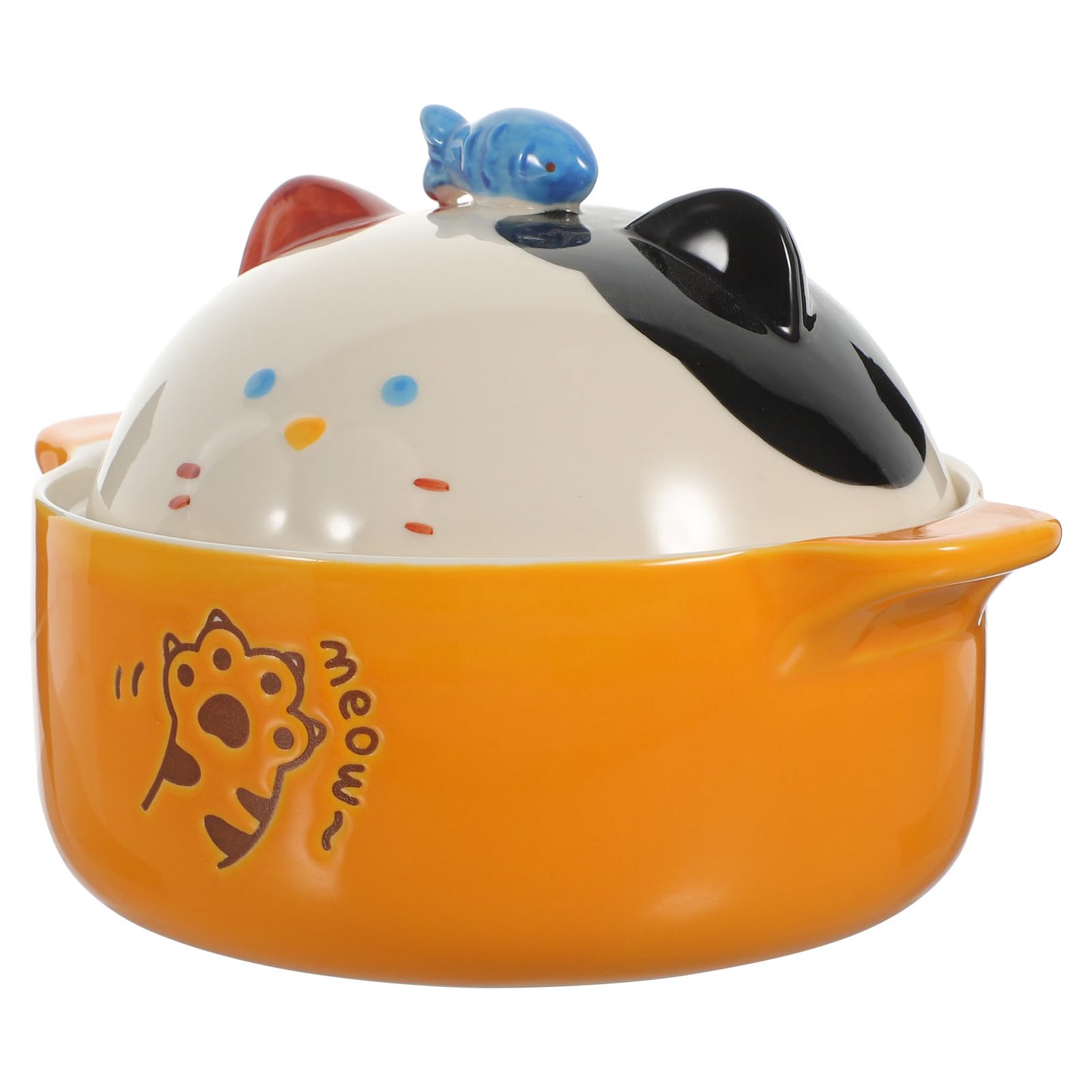 Tazón de Ramen de Cerámica con Diseño de Gato y Tapa 720 Ml | Uso Diario para Sopa, Fideos, Arroz y Frutas, Adecuado en Celebraciones y Reuniones Familiares