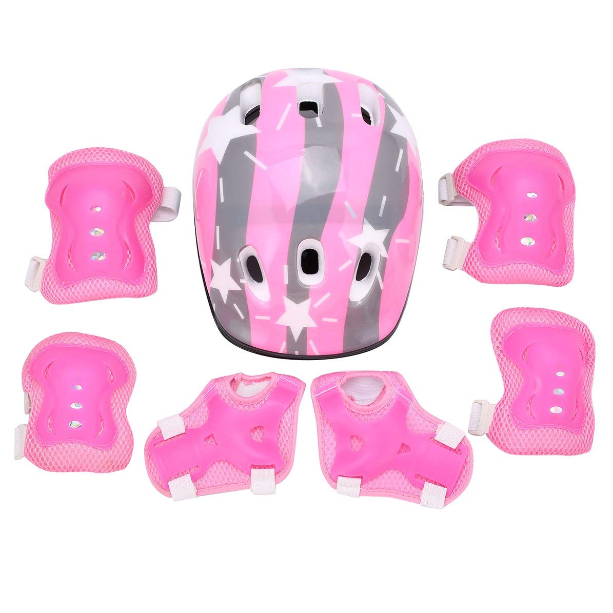 sunnyflowf 7 pcs/set Charm Skating Protective Gear Sets Elbow pads Bicycle Skateboard Ice Skating Roller Knee Protector For Kids-Pink