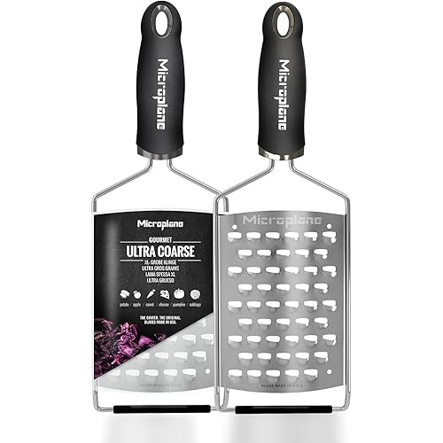 Microplane Gourmet Series Ultra Coarse Grater - Stainless Steel Durable Cheese & Vegetable Grater with Non-Slip Handle for Kitchen, Professional Chef Tools & Equipment