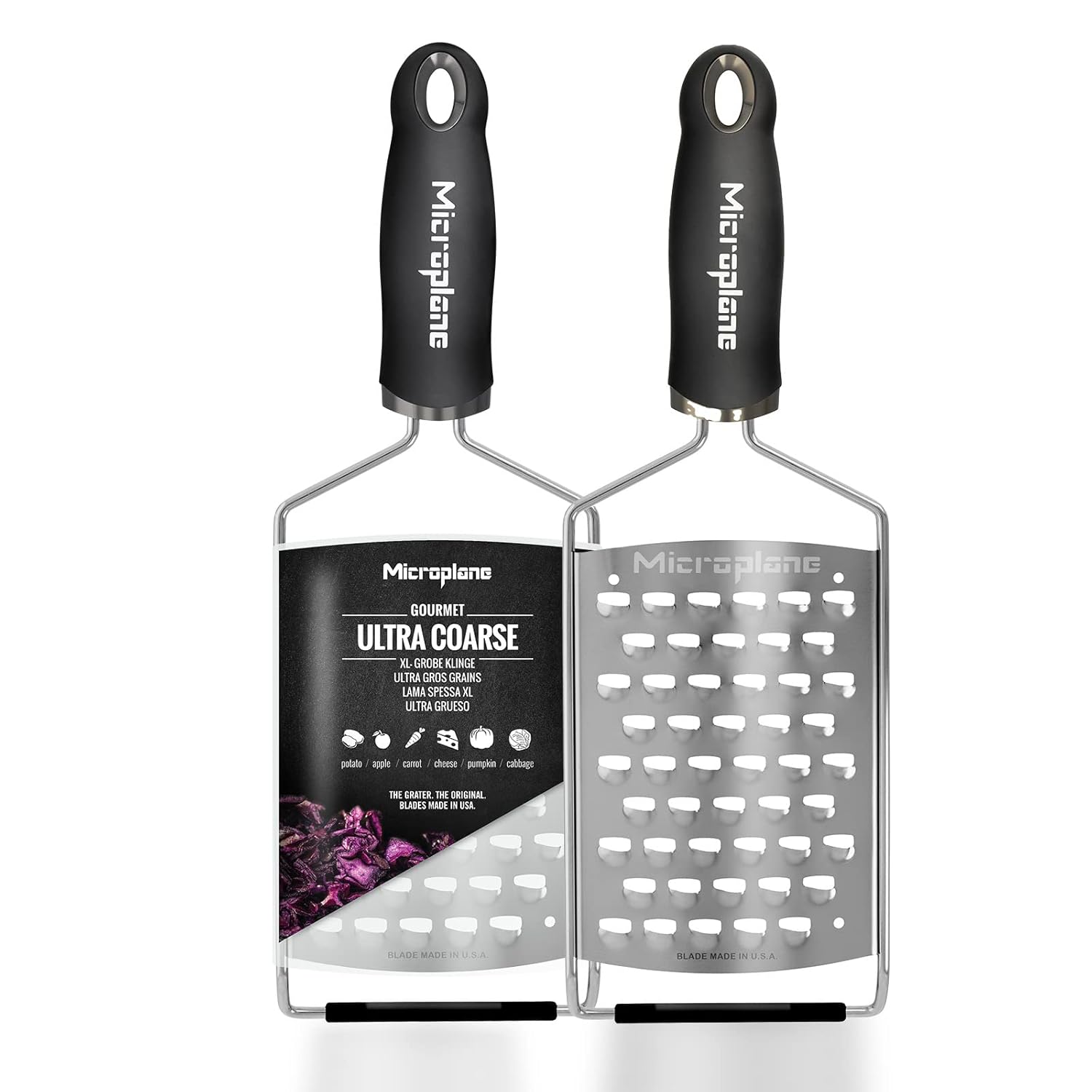 Microplane Gourmet Series Ultra Coarse Grater - Stainless Steel Durable Cheese Vegetable Grater with Non-Slip Handle for Kitchen