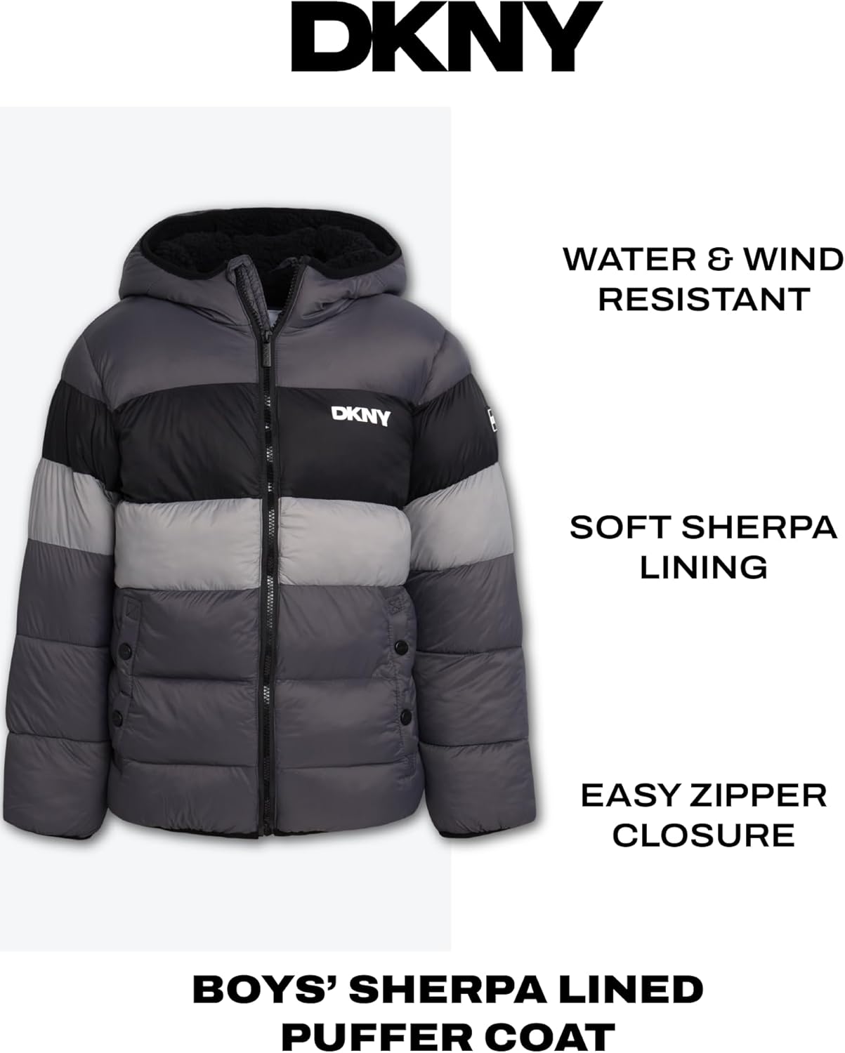 DKNY Boys Puffer Jacket - Heavyweight Sherpa Lined Hooded Bubble Puffer with Pockets - Warm Insulated Winter Jacket for Boys - Image 3