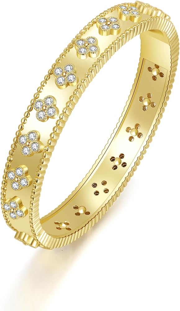 Amazon.com: AIMADE 18k Gold Plated Lucky Clover Bracelet Bangle