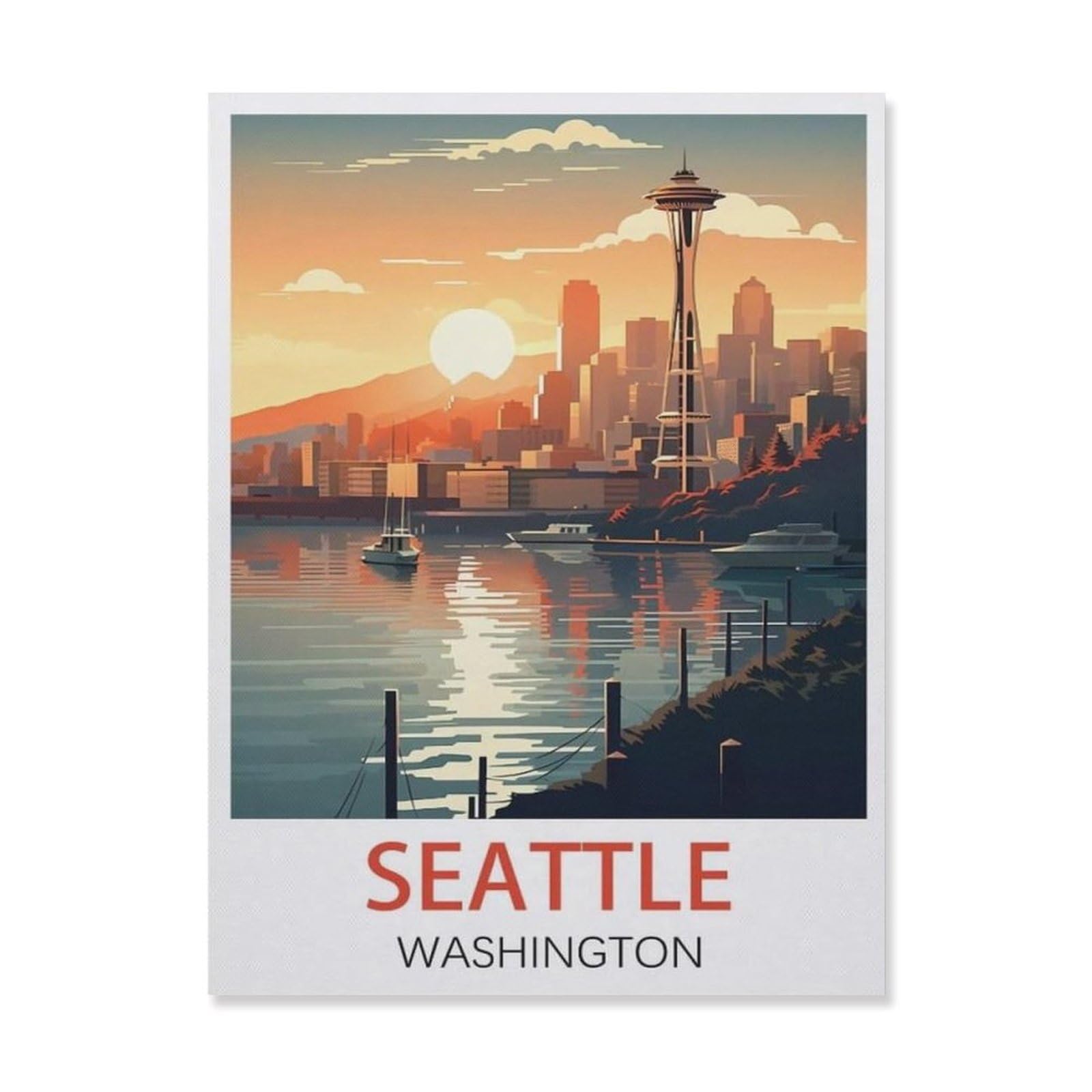 BEAYODKP Paint by Numbers for Adults Beginner，Seattle Washington，DIY Oil Painting Kit on Canvas with Paintbrushes and Acrylic Pigment, Arts Craft for Home Wall Decor(50x60cm) 19.6x23.6 inches-DR9