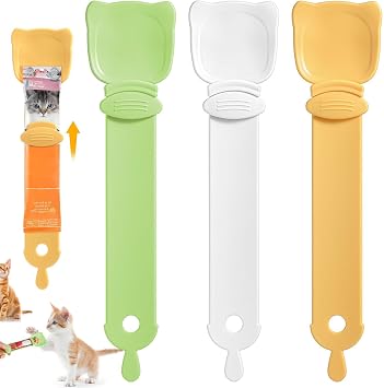 3-Pcs Cat Treat Squeeze Spoon Dispenser - Multifunctional Cat Food Feeder, Liquid Snack & Sliding Dispense