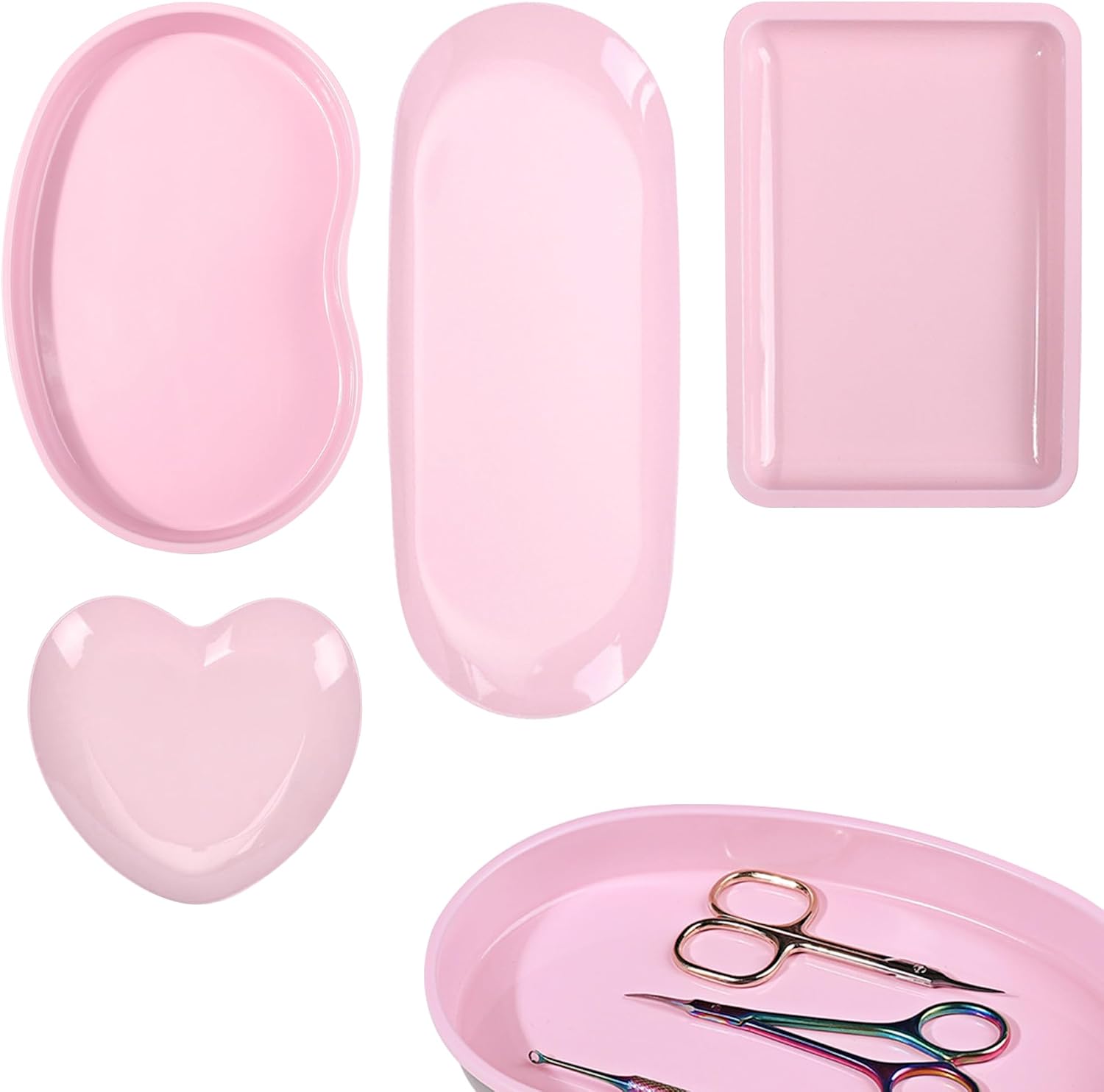 Stainless Steel Tray, Lrregular Tray, Nail Tool Dish, Trays for Jewelry, Makeup Cosmetic, Gadgets Set (Pink)