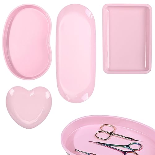 Biiange Stainless Steel Tray, Lrregular Tray, Nail Tool Dish, Trays for Jewelry, Makeup Cosmetic, Gadgets Set (Pink) - Pink