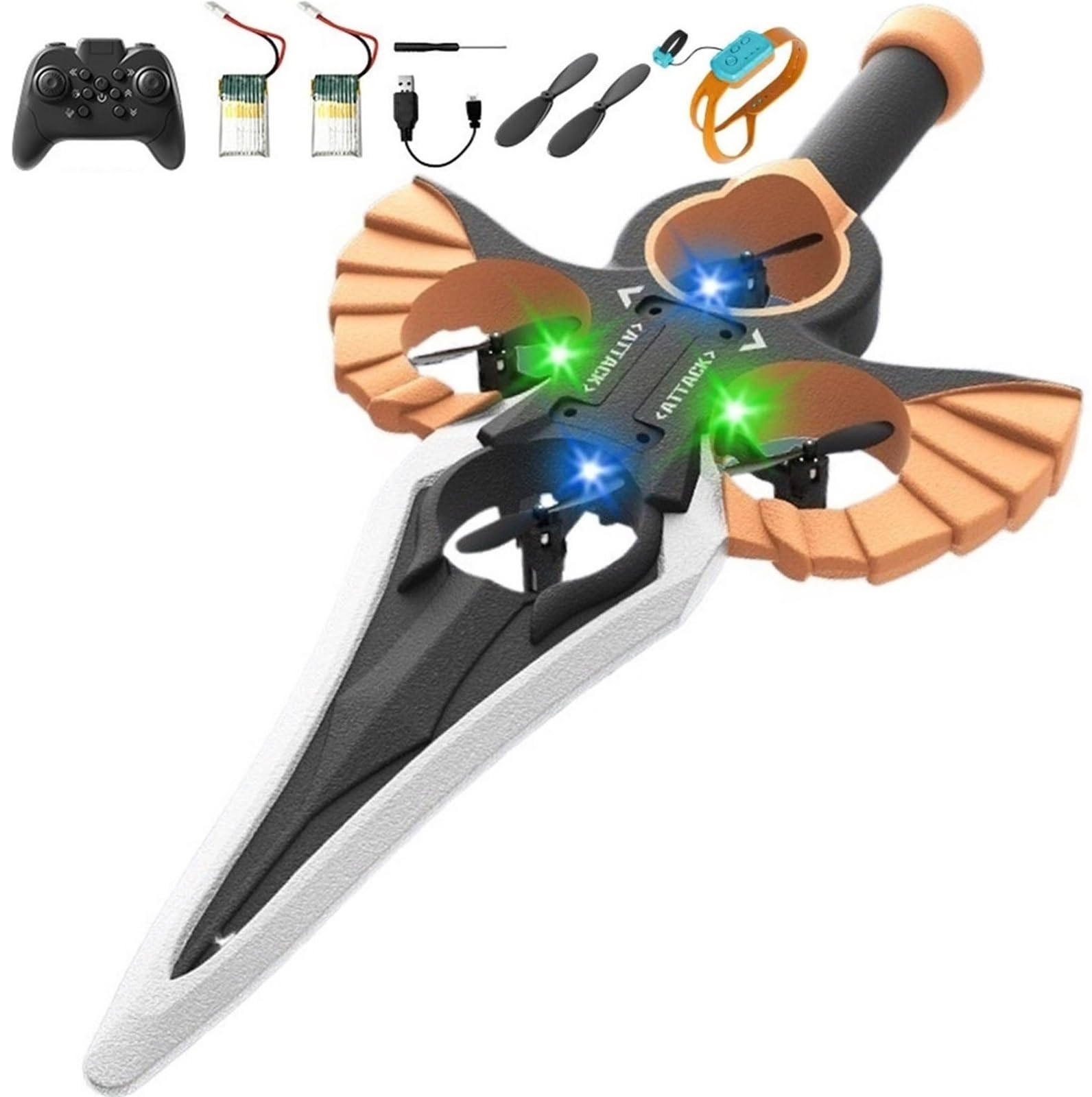 Spada Volante Remota, Spada Volante Acrobatica A 360°, Aliante RC, Spada Volante Interattiva, Drone for Adulti, Spada Volante Telecomandata E Manuale con Luci LED(Black Gold)