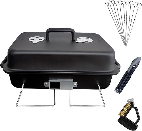 Miniatura 7 de GEERTOP Parrilla de carbón portátil con tapa, parrilla plegable para acampar al aire libre, cocina, mesa pequeña, parrilla de barbacoa para picnic,