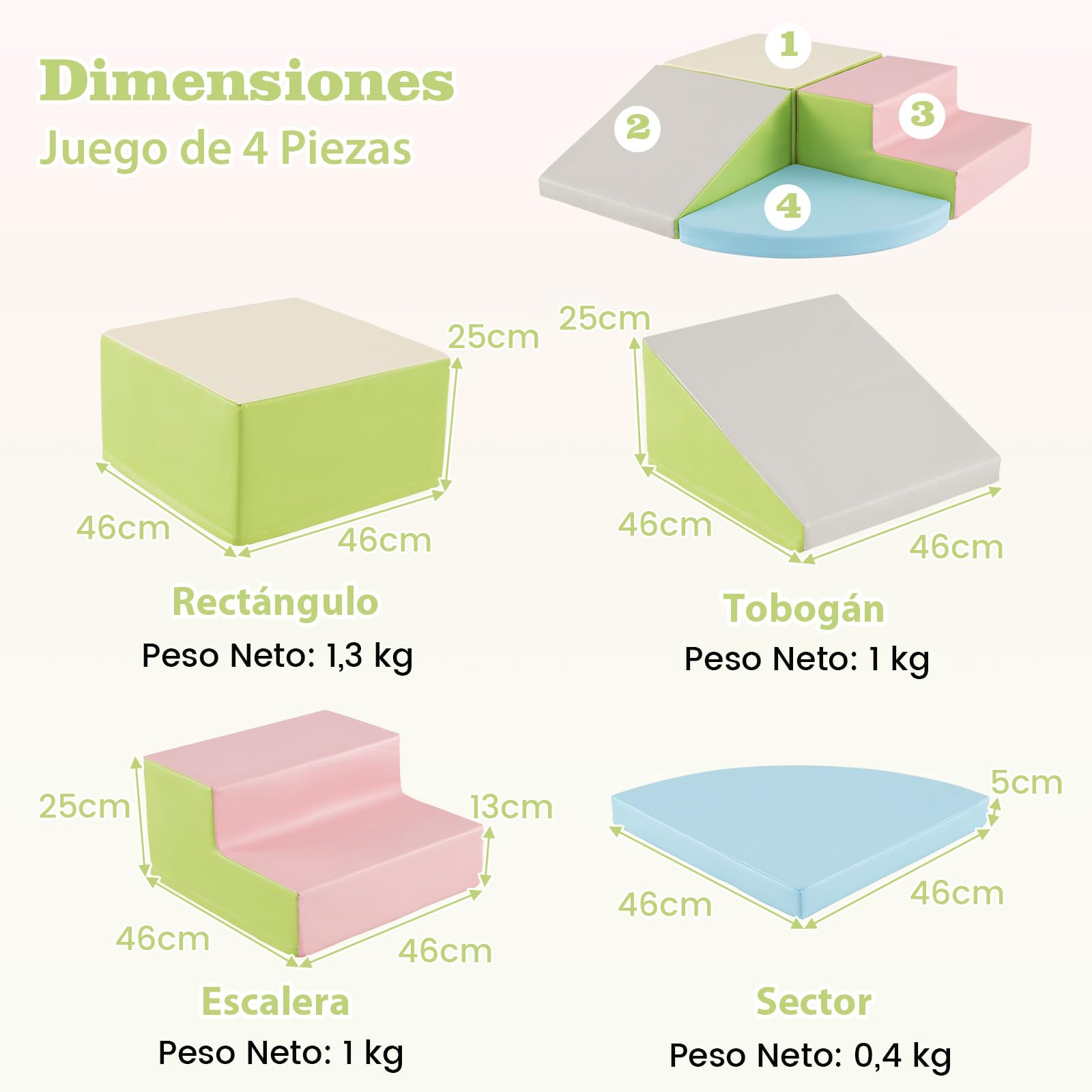 COSTWAY Juego de Bloques de Espuma Grandes para Bebé Bloques de Construcción Juguetes Educativos Ideal para Escalar Deslizar Gatear (Azul Claro y Rosa)