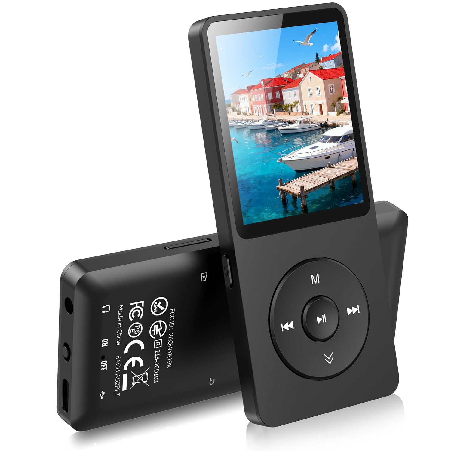 AGPTEK 64Go MP3 Bluetooth 5.3 avec Haut-Parleur & Bouton Volume, Lecteur Musical Portable Radio FM Enregistrement Podomètre Vidéo Baladeur sans Perte MP3 Sport Cadeau Adulte Enfant-Noir(sans Casque)