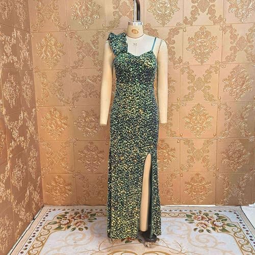 Image of Cololura Women Sexy Elegant Sequin High Split Ruffled Hem Mermaid Party Cocktail Bodycon Formal Evening Gowns Maxi Dress