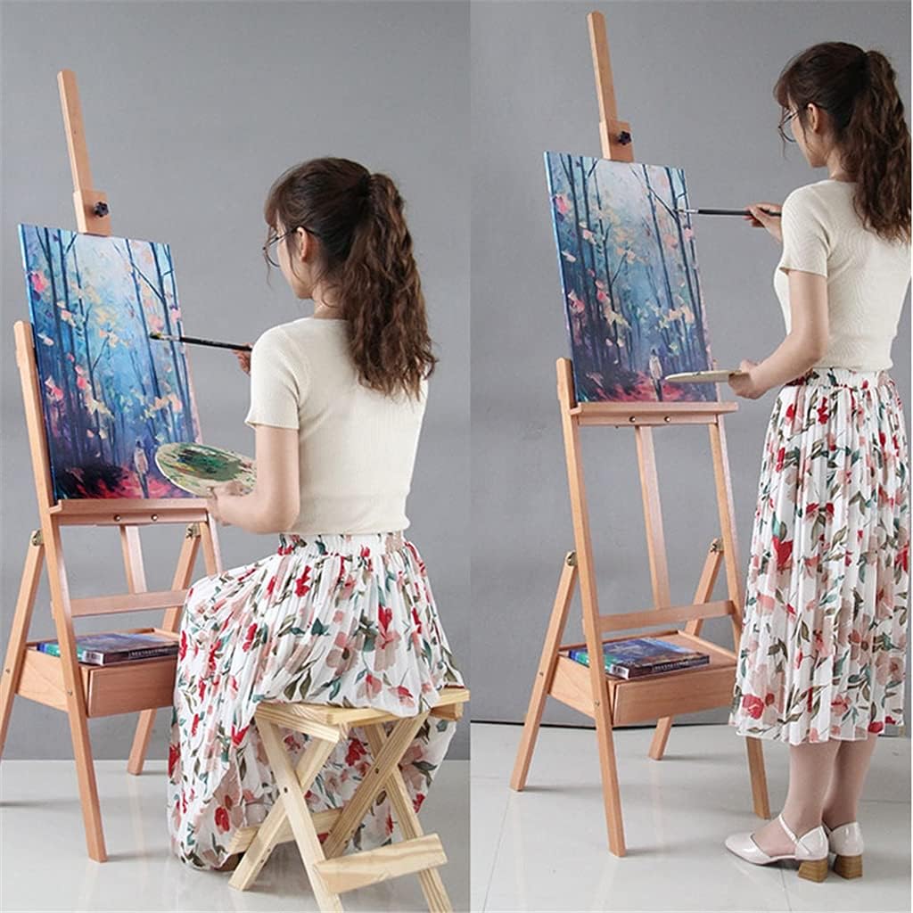 HBJWOV Adjustable Beech Easel for The Artist Painting Sketch Easel Drawing Table Box Oil Paints Easel Table Art Supplies for Painting