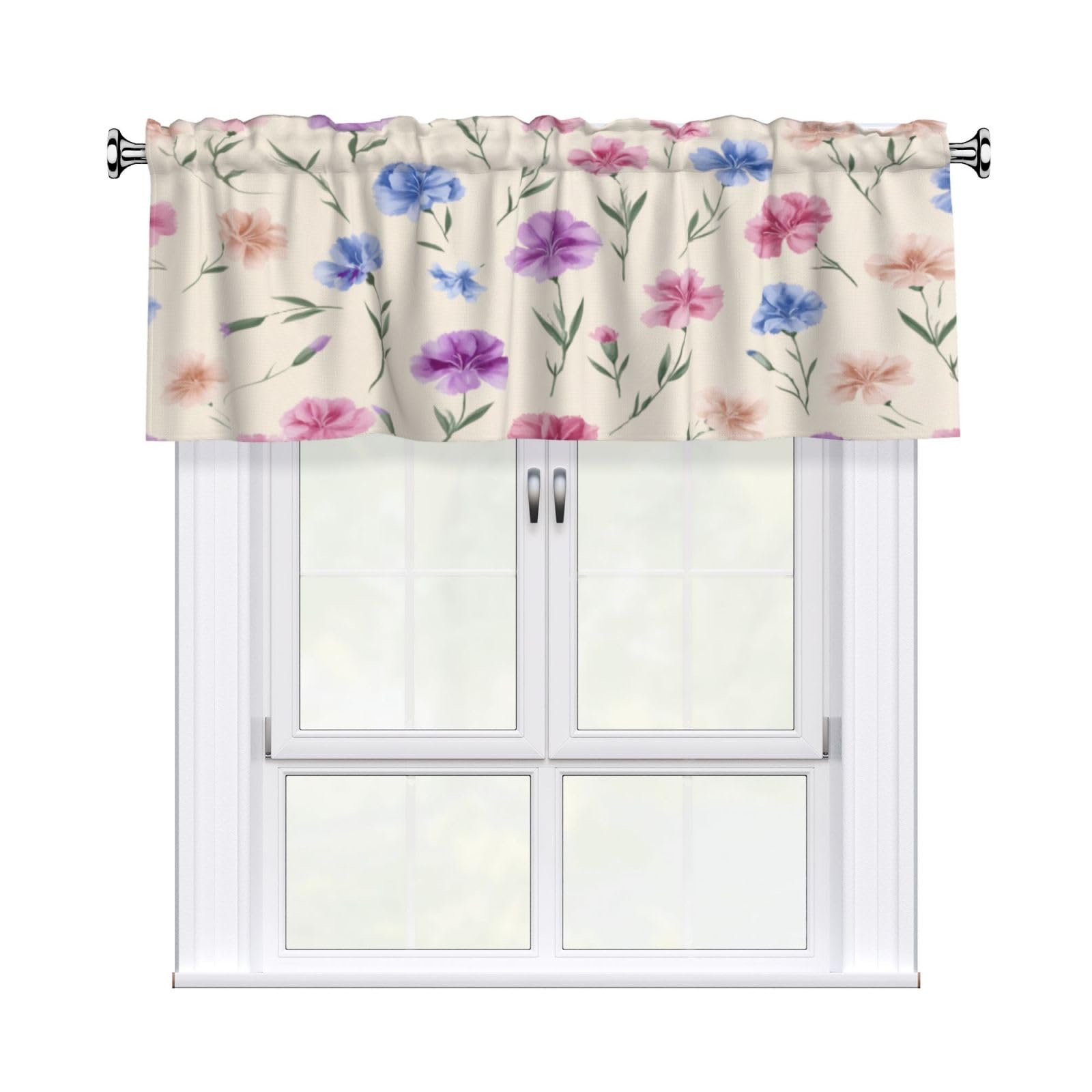 Woshuwo Small Fresh Flowers Soft Pastel Colors Valances For Windows Rod Pocket Window Treatment Short Curtains For Kitchen Living Room Bedroom Decor 54x18in