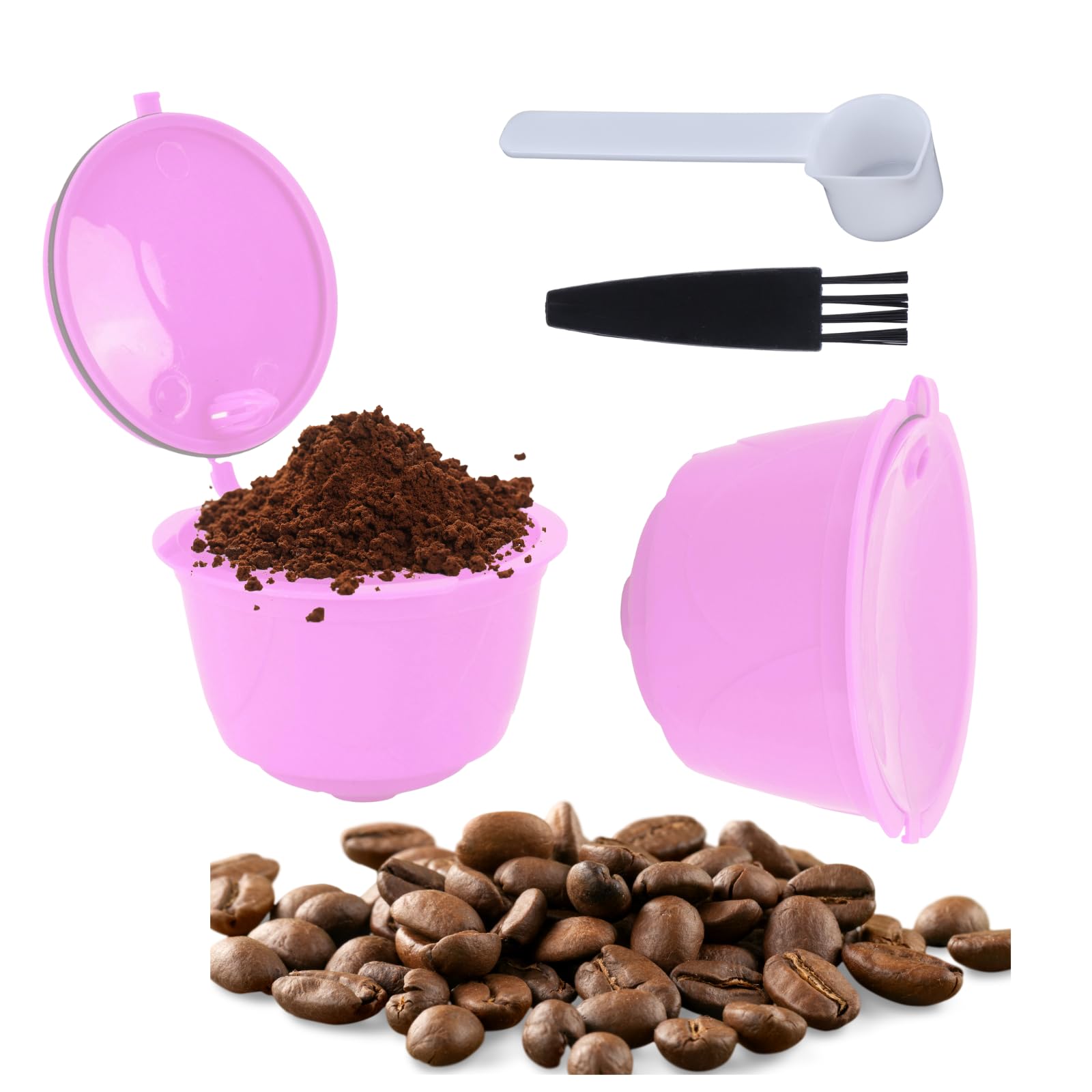 Juego de cápsulas reutilizables de acero inoxidable con filtro de café recargable para máquina de café Dolce Gusto (morado, 3 cápsulas, 1 cuchara, 1 cepillo)
