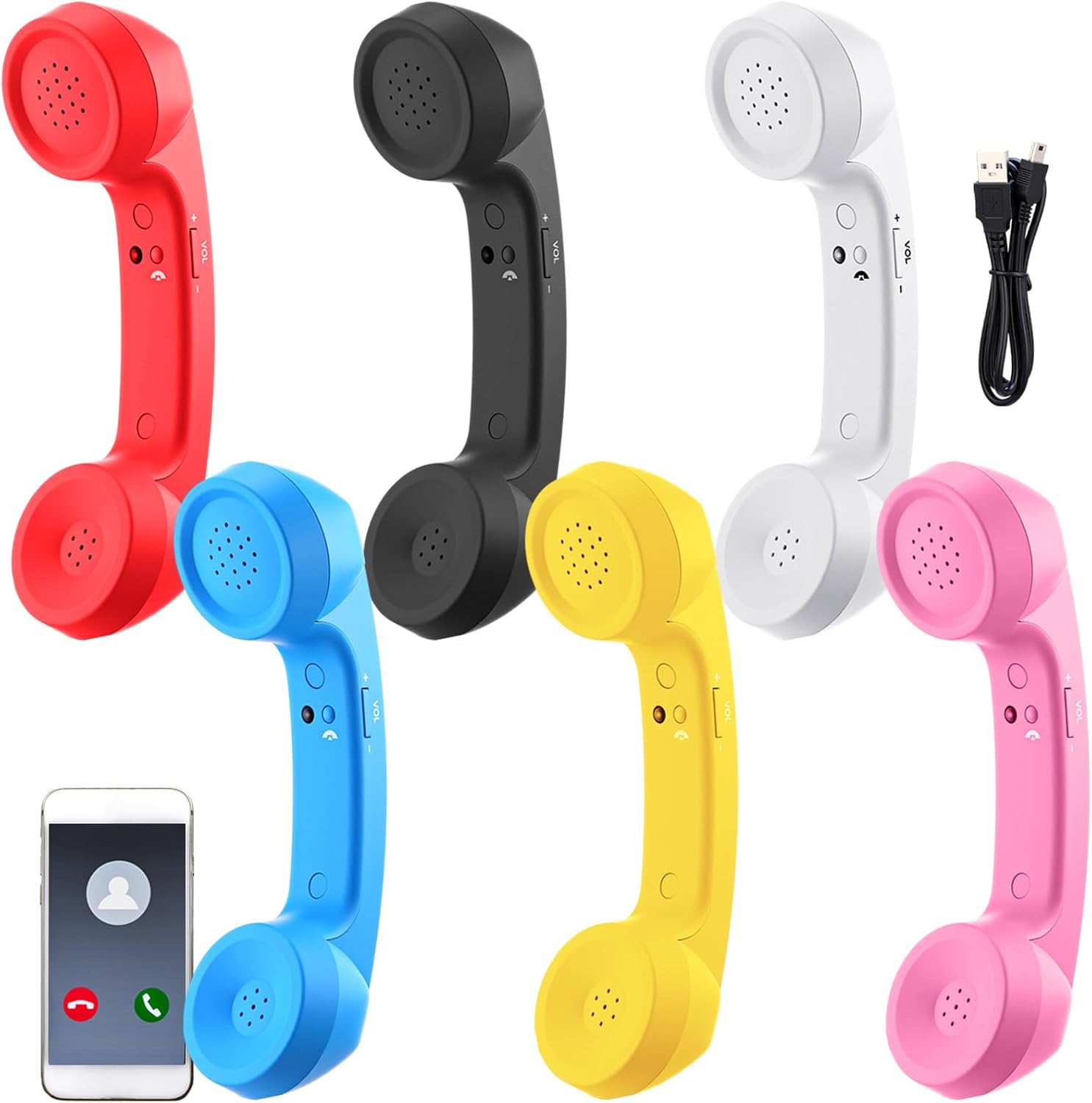 6 Colors Retro Phone Handset Bulk Wireless Telephone Handset Receiver with Microphone Speaker, Compatible with Bluetooth Mobile Old School Cell Phones Pad Mobile Smartphone