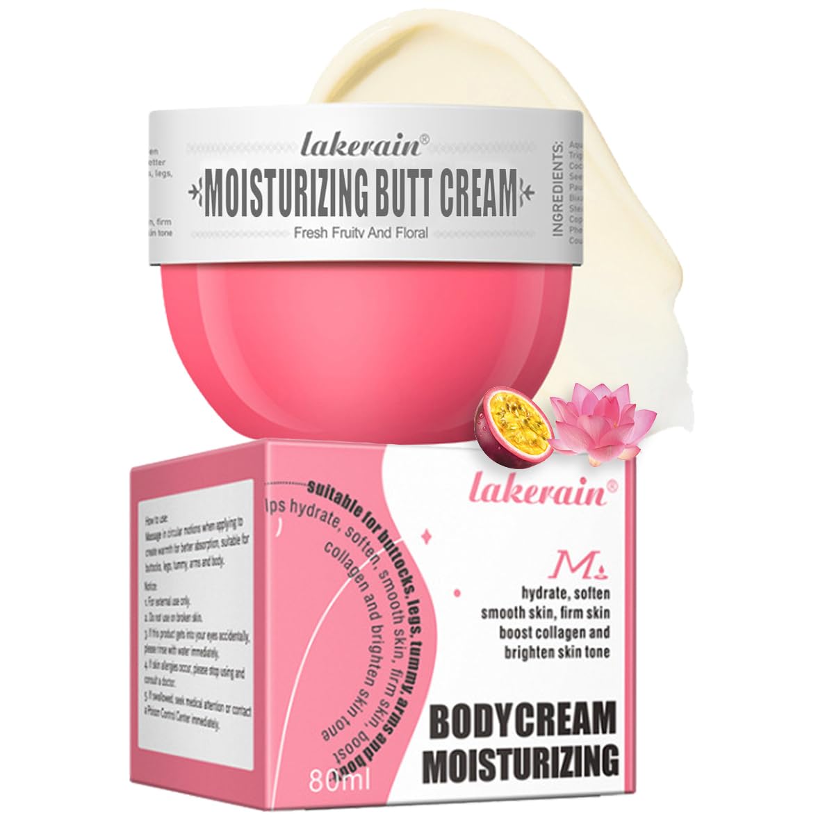 Butt Cream, Body Thigh Butt Firming Cream, Moisturizing Body Skin Repair- Fast Absorbing, Non-Greasy, Smoothening Butt Cream for Women, 80ml (#2 Fresh Flower Fruit Smell)