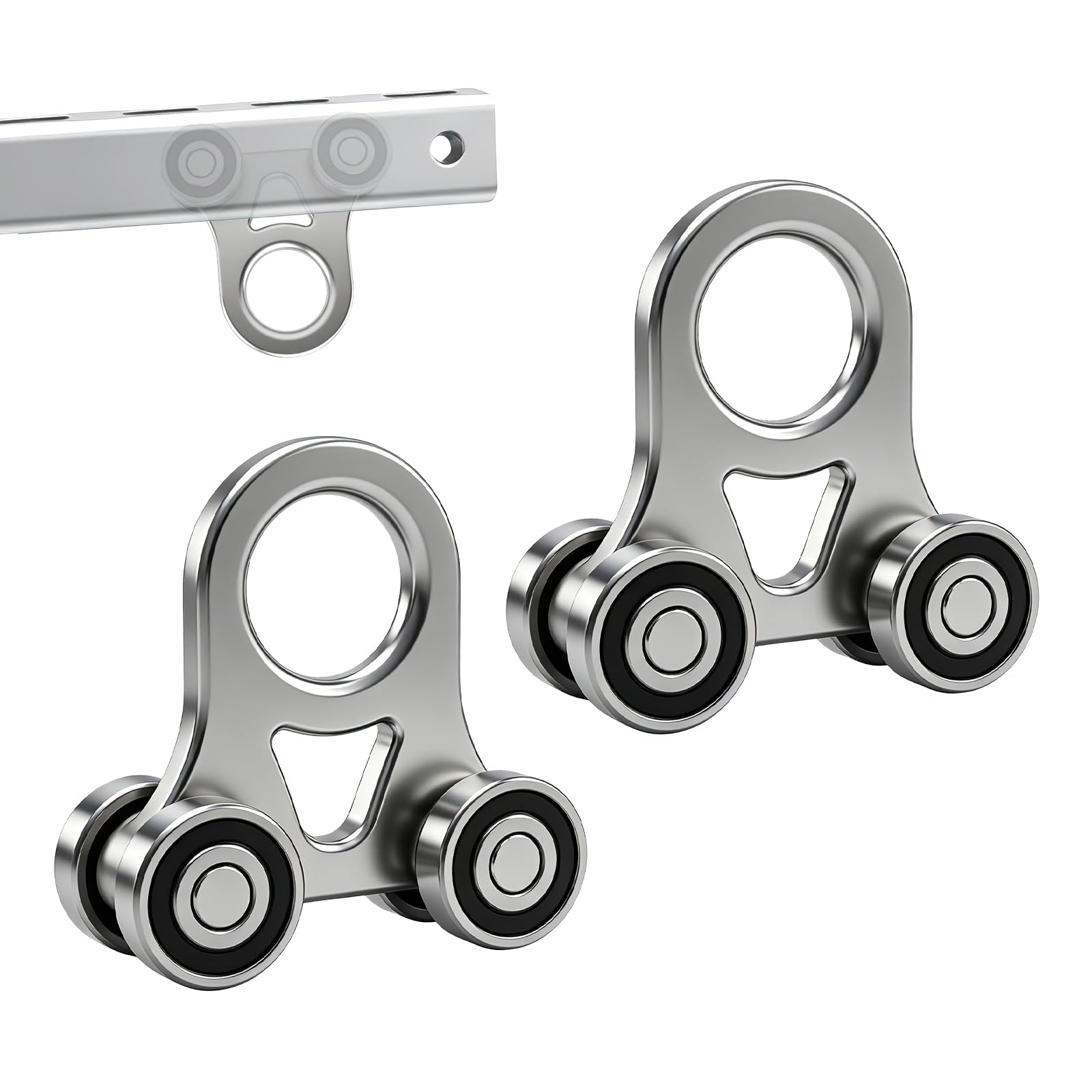 4-Wheel Silent Trolley Rollers, Four Bearing Trolleys Compatible with 1-5/8'' Wide * 1-5/8'' High Strut Channel Trolley Track, 2 PCS