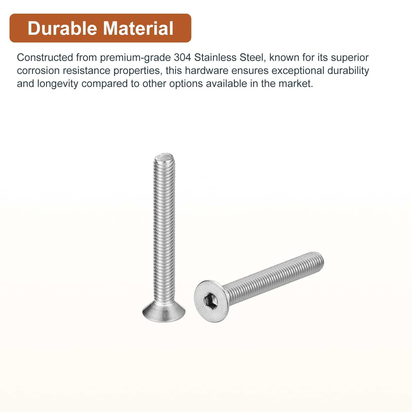 DTGN M5-0.8 x 40mm Flat Head Socket Cap Screws, 10 Pack 304 Stainless Steel Hex Socket Flat Head Screws, Full Thread, Countersunk Bolts - Image 3