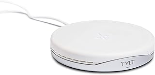 TYLT Crest Round Wireless Charger, Universal Fast Wireless Charging Pad, QI Certified 10w Max Compatible with Apple iPhones, Samsung Galaxy Phones, Wireless Buds and Other QI Capable Devices| White