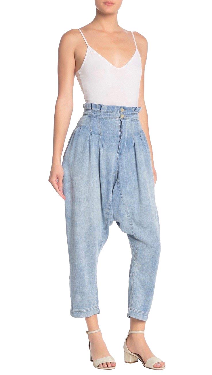 We The Free Womens Mover Shaker Denim High Waist Paperbag Pants Blue 6