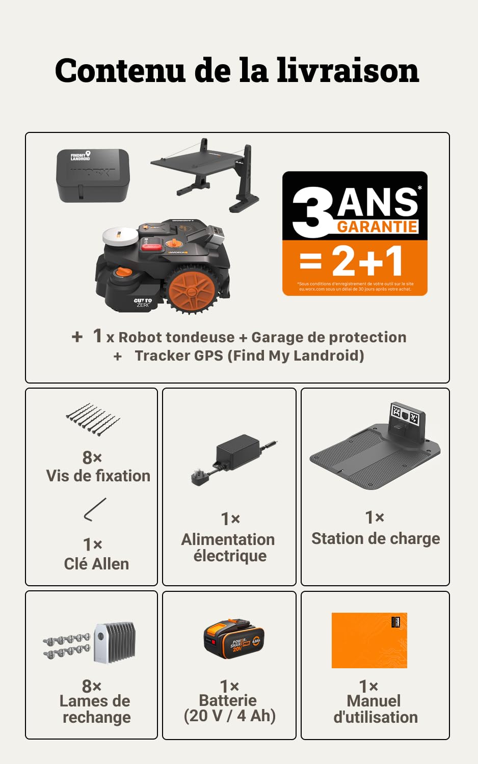 WORX Vision Cloud 2WD WR306E Robot Tondeuse 600 m² sans Fil périphérique + Garage + Antivol (évitement d'obstacles par IA, Navigation VSLAM + RTK Cloud, cartographie Automatique, Cut-to-Zero)