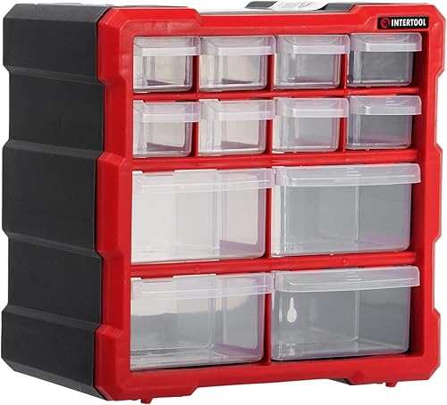 INTERTOOL Organizador de piezas pequeñas 12 cajones extraíbles Caja de herramientas para almacenar hardware y organización de garaje Para