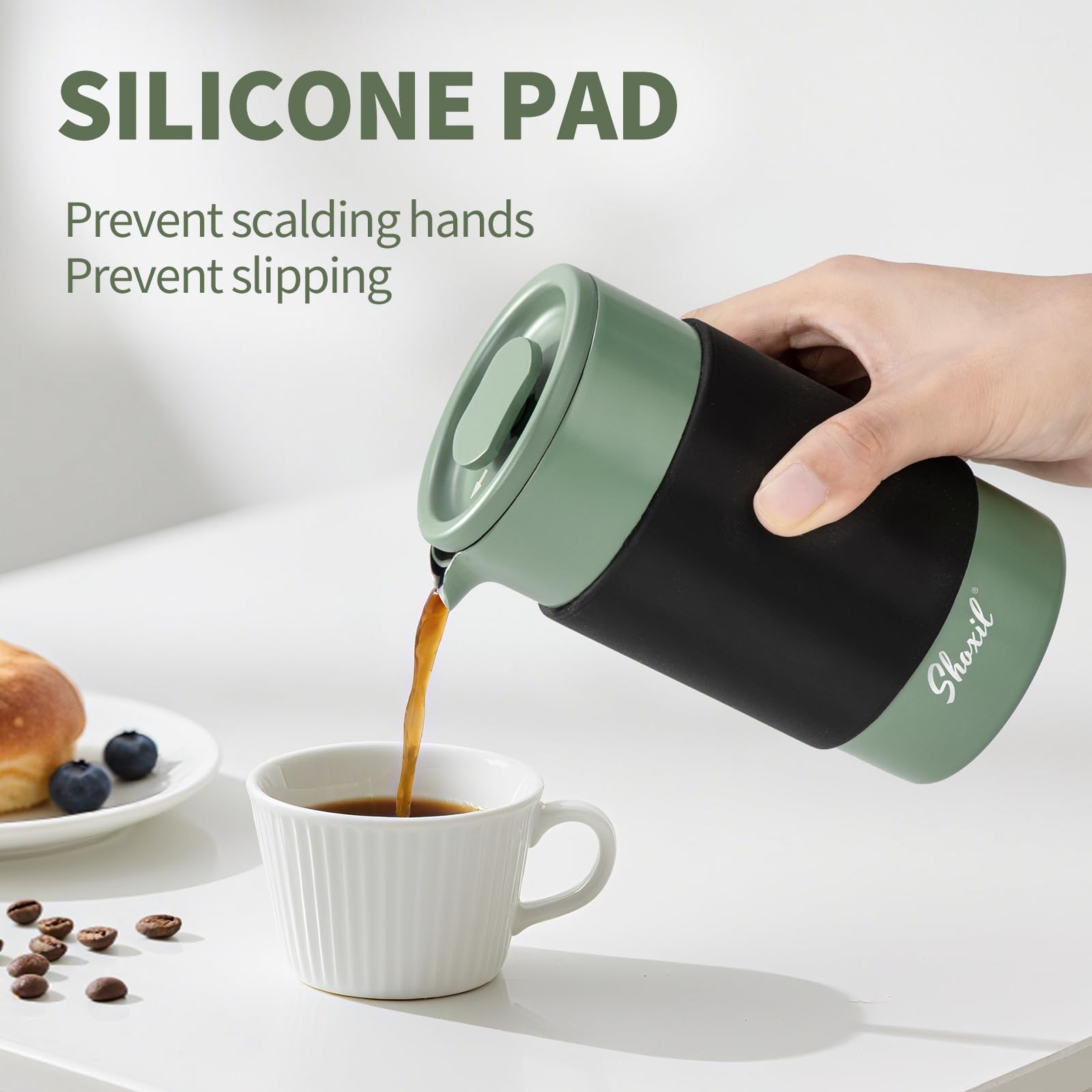 French Press Thermo – 350ml Stainless Steel Coffee Press, 2 Cup Cafetiere for Ground Coffee, Portable French Press
