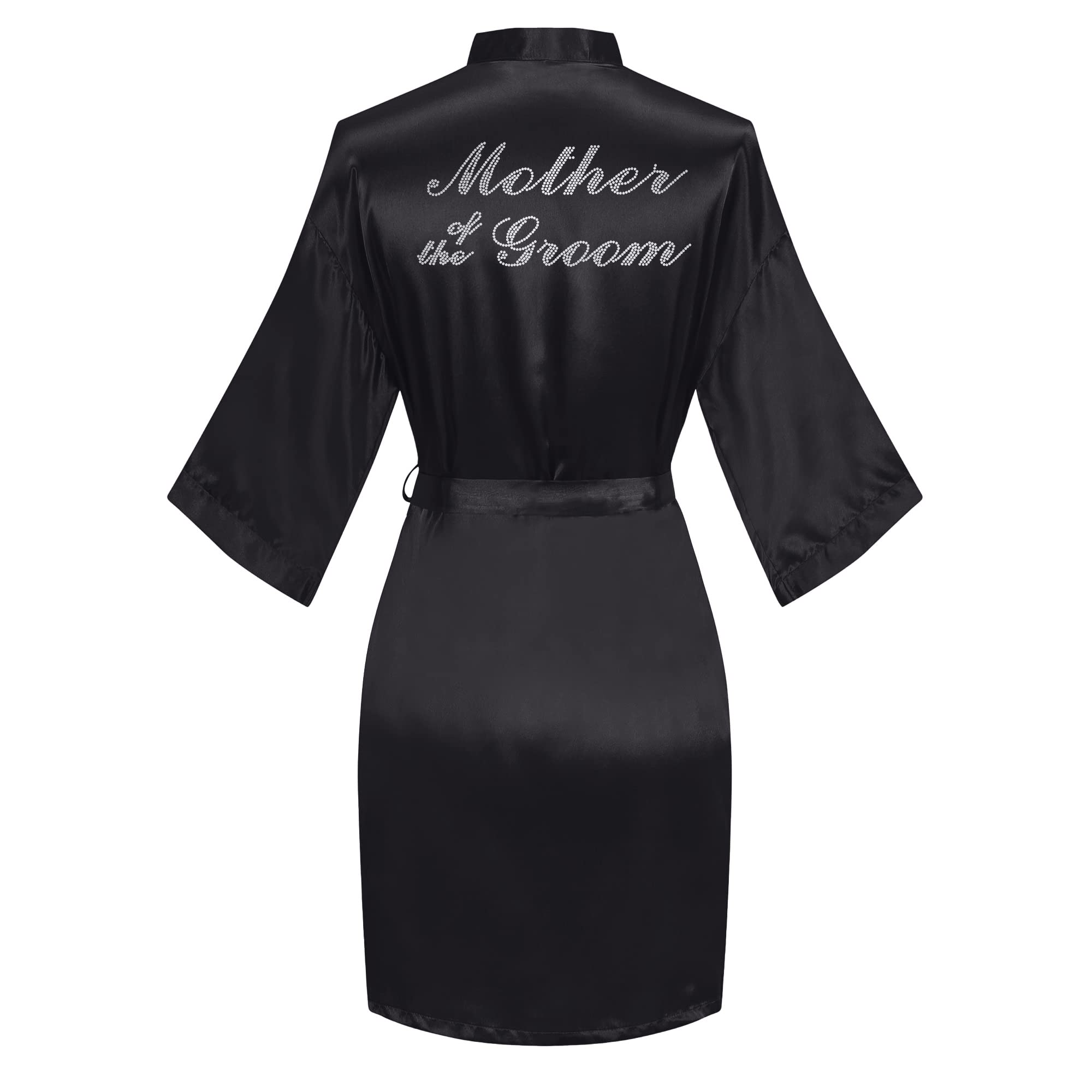 Women's Satin Robe Short Kimono for Bride &amp; Bridesmaid with Silver Rhinestones, Wedding Party Robes