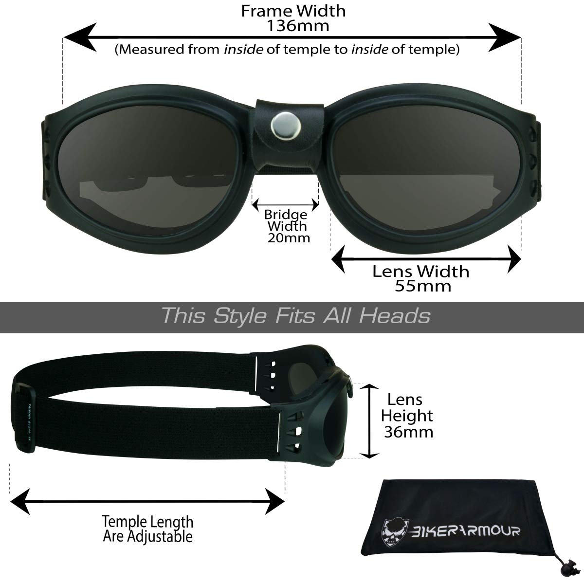 proSPORT Goggles Safety Smoke Small Kids Girls Boys Youth Petite Woman for Motorcycle Riding Motorcross Ski