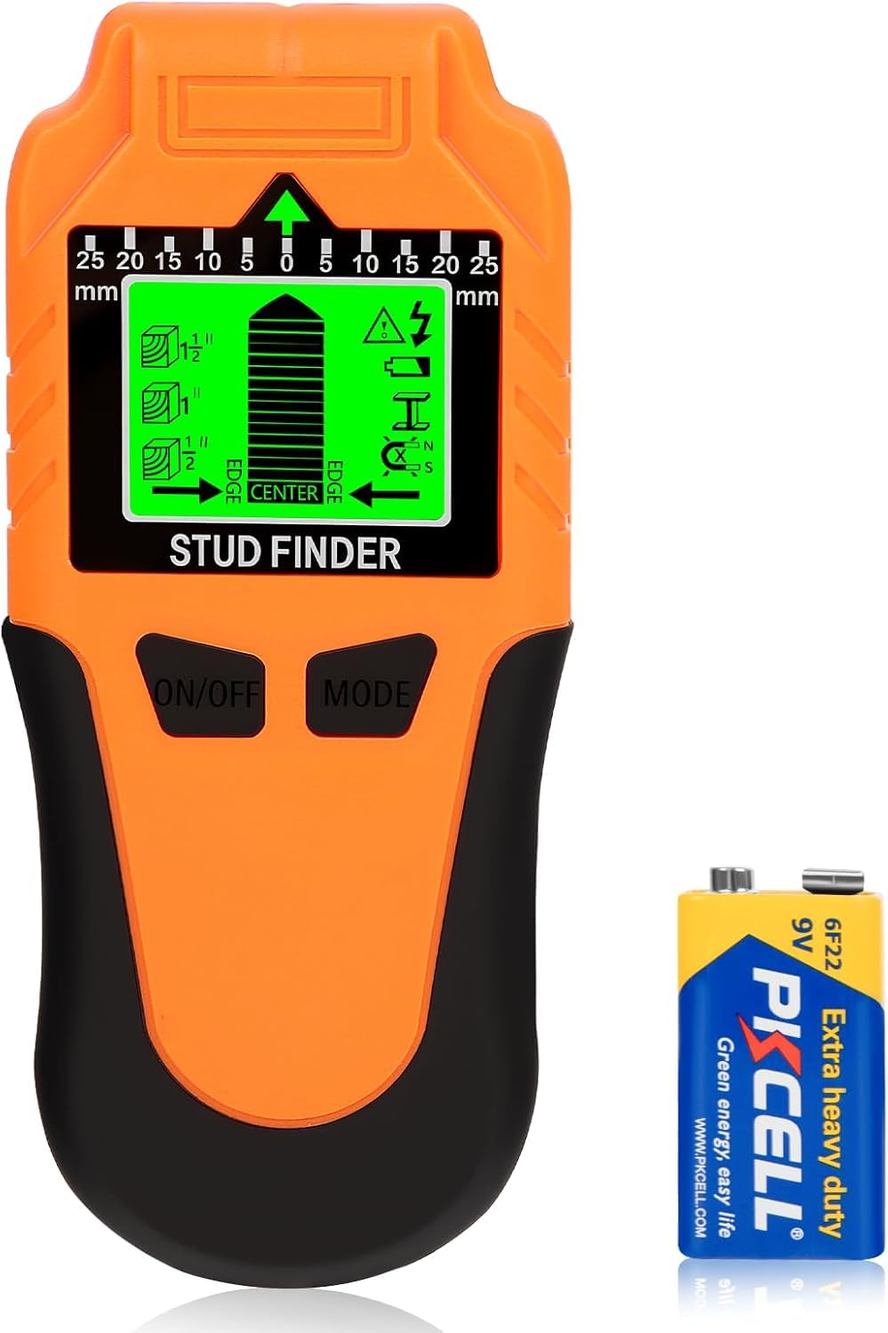 Détecteur de Cable électrique 6-en-1 avec Écran LCD et Alerte Sonore, Scanner Mural Haute Précision pour Métal, Tuyaux et Fils (Orange)