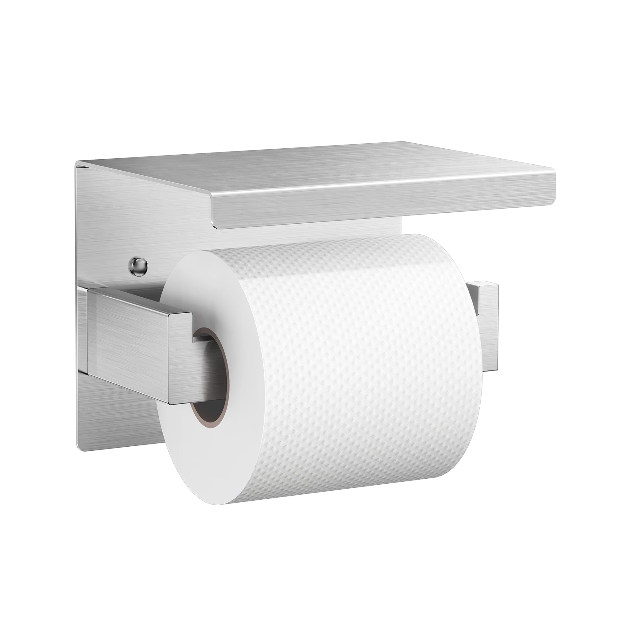 Auxmir Silver Holder With Shelf Toilet Paper Holder No Drilling Roll Holder Stainless Steel Self Adhesive For Bathroom Toilet Kitchen, Rustproof, Silver