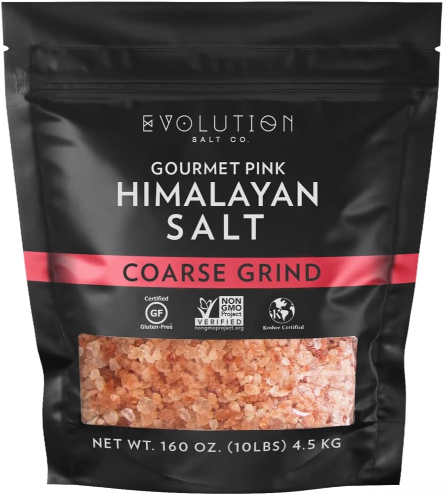 Evolution Salt Himalayan Gourmet Pink Salt, 100% Pure and Raw With 84 Trace Elements and Minerals. All Natural, Healthy, Kosher, and Non-GMO, 10lb, Coarse Grind
