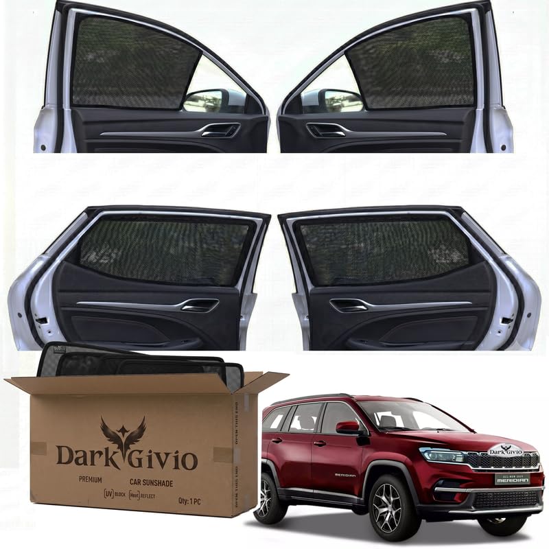 Image of Car Window Sun Shade Protector for Meridian | Exact Fit Non-Magnetic Half Cut Sunshade (Set of 4 /6) | UV Blocker Side Window Car Curtains & Interior Accessory