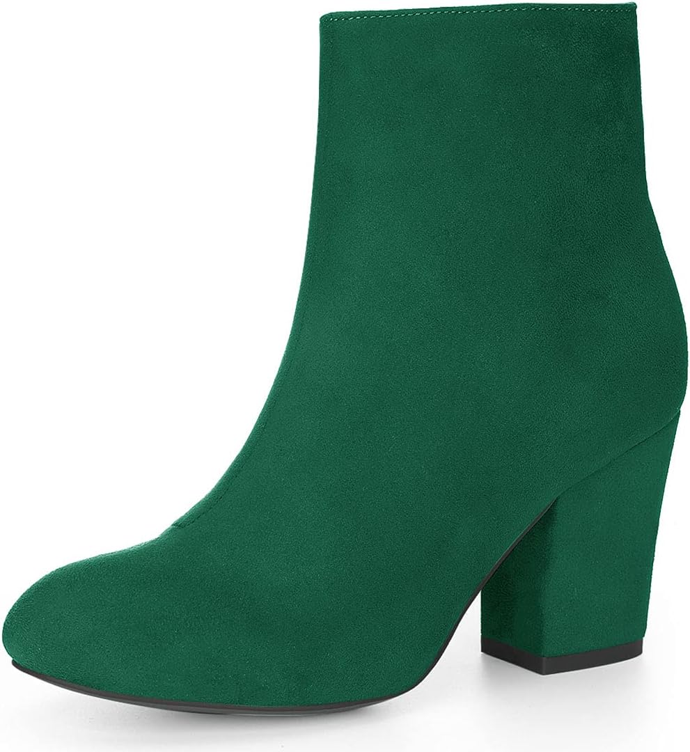 Allegra K Women's Round Toe Chunky Heel Ankle Boots