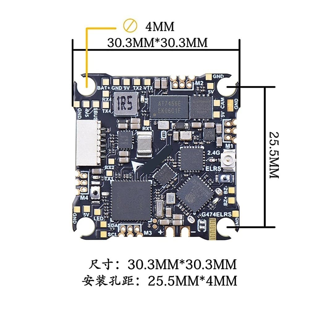 G474ELRS AIO Wbudowany odbiornik 2,4G ICM42688-P OSD 8 MB czarna skrzynka 5V 1,5 A 9 V 2 A BEC 1-2S 25 x 25 mm Φ4 mm Nadaje się do drona RC FPV