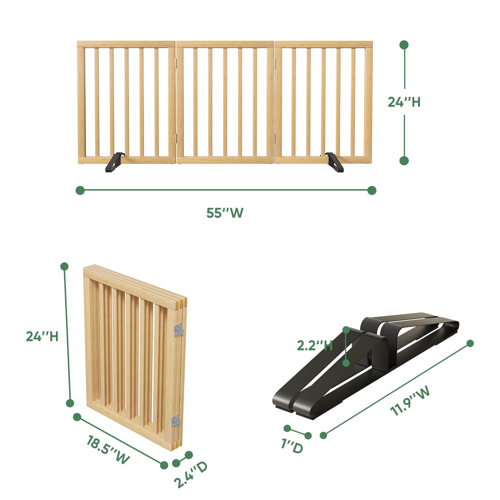 Dog Gate, Freestanding for Doorways, Indoor, Pet Gates for Bedroom, 3 Panels (Natural)