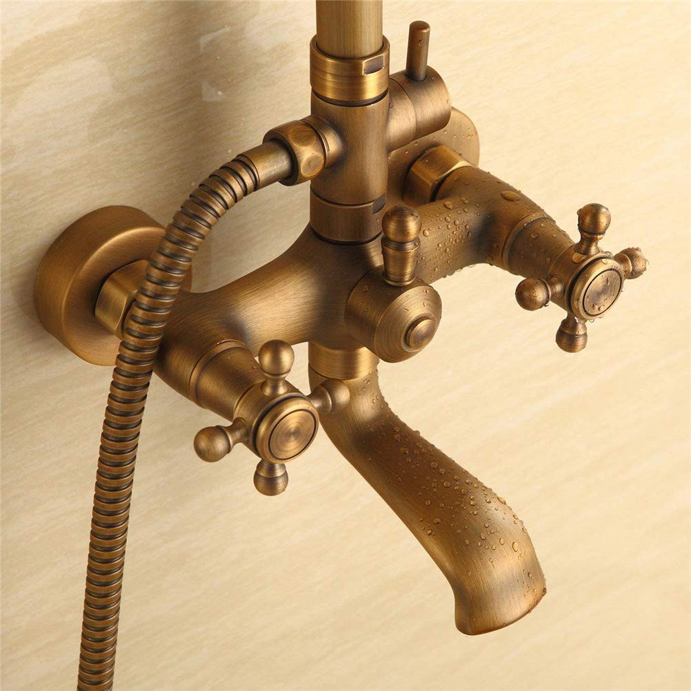 Homekicen Vintage Duscharmatur-Set, Antik Messing – 22,9 Cm Regenkopf & Handbrause, Wandmontage
