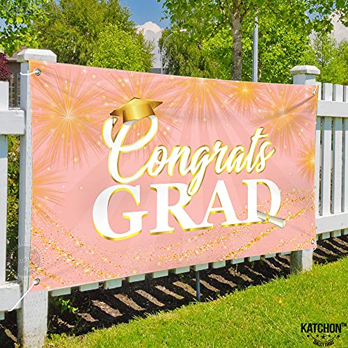 Image of Graduation Decorations 2026 Congrats Grad Banner Rose Gold - 72x44 Inch | Graduation Banner for Class of 2026 Decorations | Rose Gold Graduation Party Decorations 2026, KatchOn