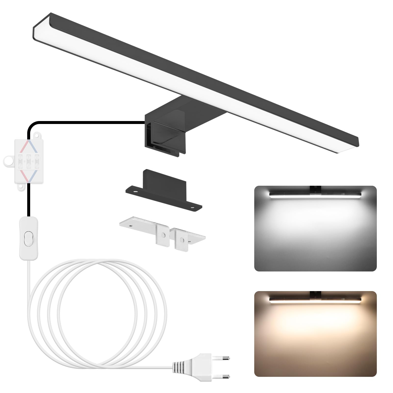 NIORSUN Spiegelleuchte Bad LED 12W 40cm, Zweifarbige Temperatur 4000K 6000K, 1100LM, IP44 Wasserdicht Badezimmer Lampe Wand, für Wandbeleuchtung und Spiegel Beleuchtung, Spiegellampe Badezimmer