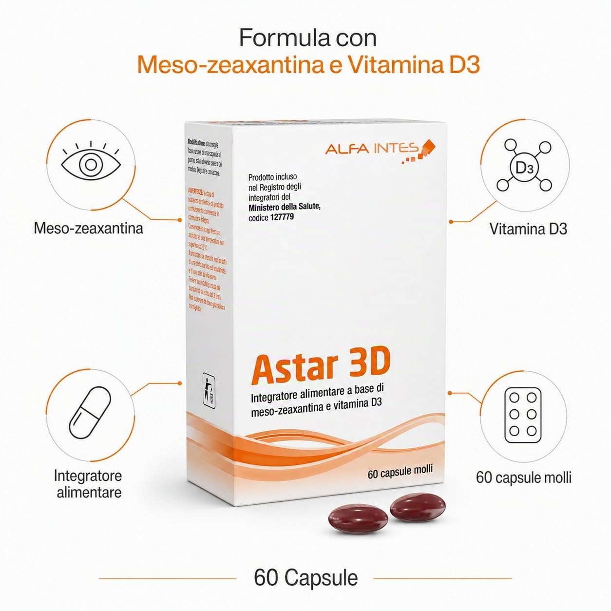 Astar 3D – Integratore antiossidante per la salute degli occhi – Supporto antiossidante per la salute degli occhi a base di carotenoidi, Vitamine e Oligominerali.