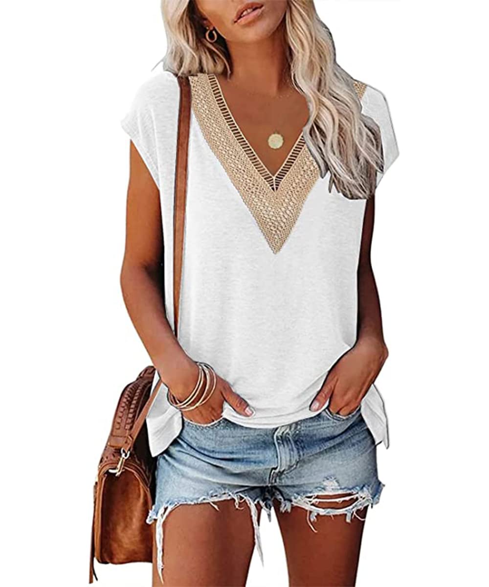 GRMLRPT 2024 Camisa Manga Corta Mujer Verano Moda Algodón y Lino Elegante Blusa Cuello en V Color Sólido Camiseta Suelto Tops Casual T-Shirt(Multicolor,S-XXL)