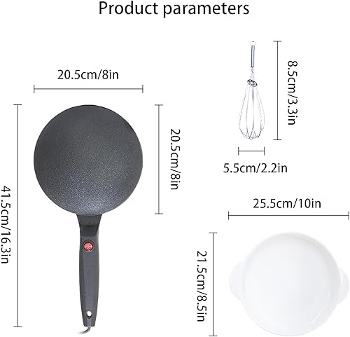 Miniatura 6 de Máquina eléctrica para hacer crepas, máquina de crepas instantánea con asa, 1 tazón de masa y batidora, antiadherente y fácil de limpiar