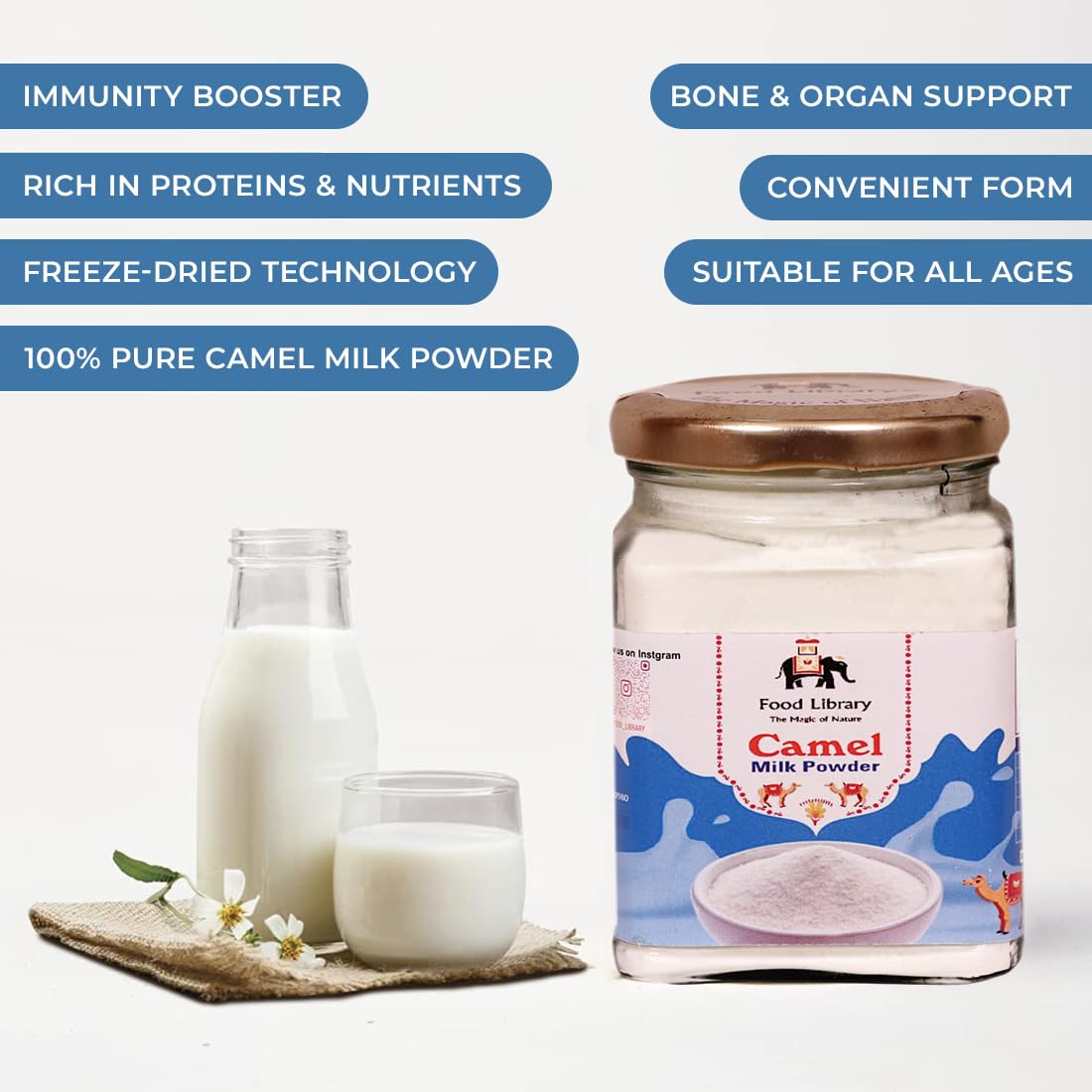 Food Library The Magic Of Nature Pure Camel Milk Powder 100gm 1