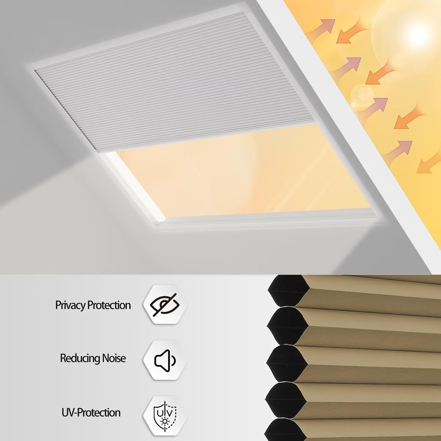 MYshade Cordless Skylight Shades 100% Blackout Cellular Honeycomb Blinds for Roof Inclined Plane & Room Windows - Custom Size Room Darkening Shades, Easy Installation (Brown)