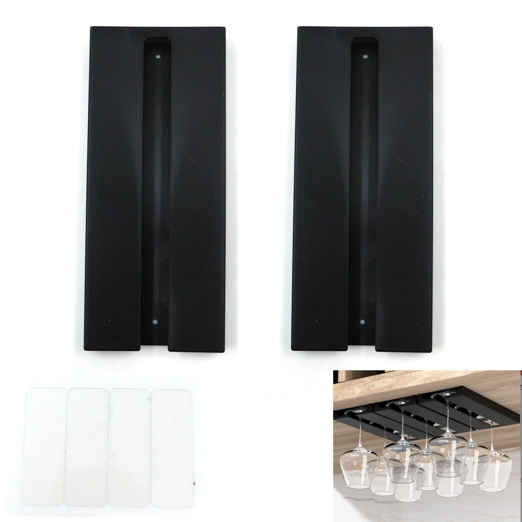 mongtsamz Soporte para Copas de Vino - Muralautoadhesiva, Soporte para Copa de Vino Colgante, Estante de Copas de Vino Tinto, Estante para Copa de Vino Debajo del Gabinete, para Bar, Cocina (Negro)